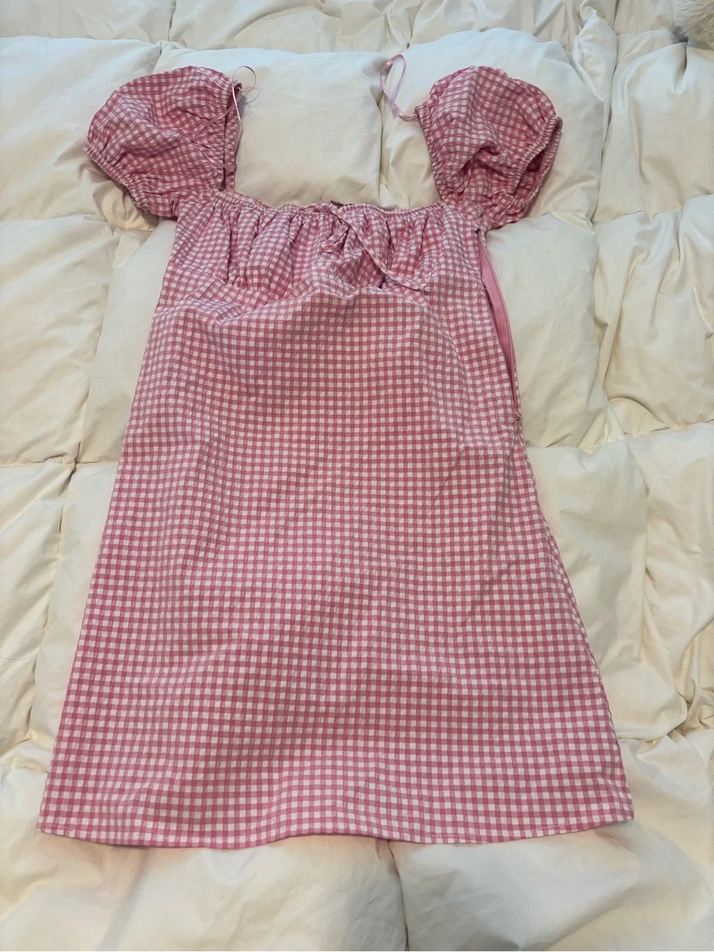 Zara Pink Gingham Puff-Sleeve Sundress - Picture 1 of 4